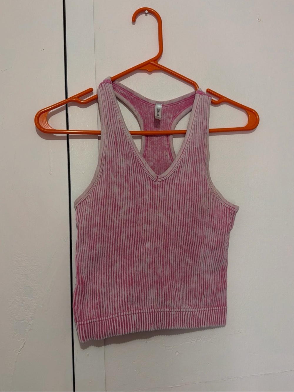 Zenana Outfitters Pink Ribbed V-Neck Racerback Tank